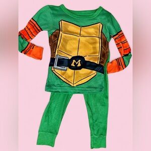 TMNT Michelangelo Pajama Set 4T – Ninja Turtles 2pc Costume PJs Green Orange